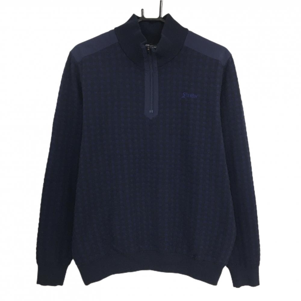 スリクソンバイデサント ハイネックセーター ネイビー 格子編み ニット 裏微起毛 ウール混  メンズ LL ゴルフウェア SRIXON