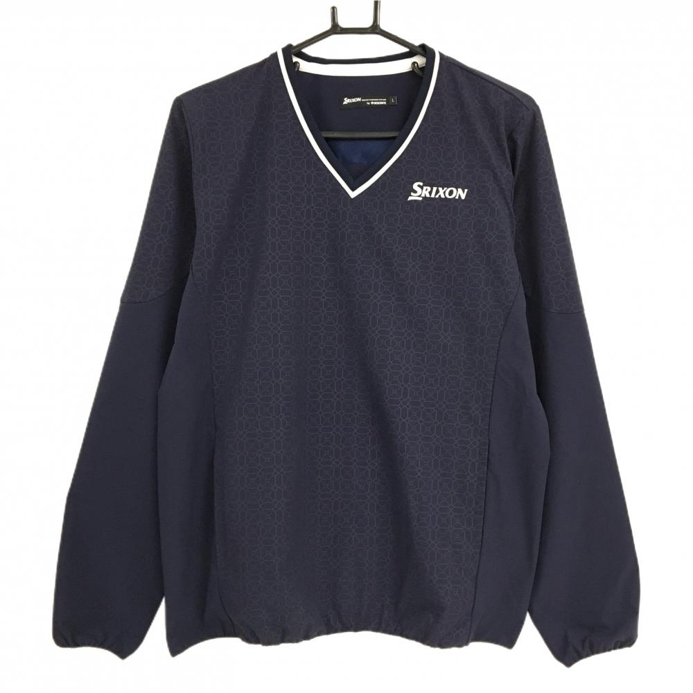 【美品】スリクソンバイデサント スニード ネイビー×白 前身頃・袖一部 ブルゾン Vネック 総柄  メンズ L ゴルフウェア SRIXON