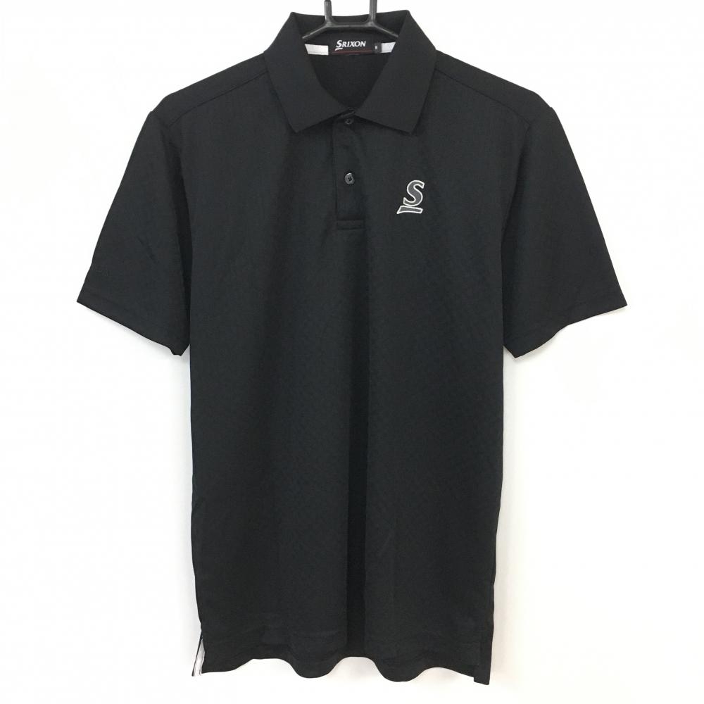 【超美品】SRIXON スリクソン 半袖ポロシャツ 黒 ブロックチェック柄織生地 襟裏ロゴ メンズ M ゴルフウェア