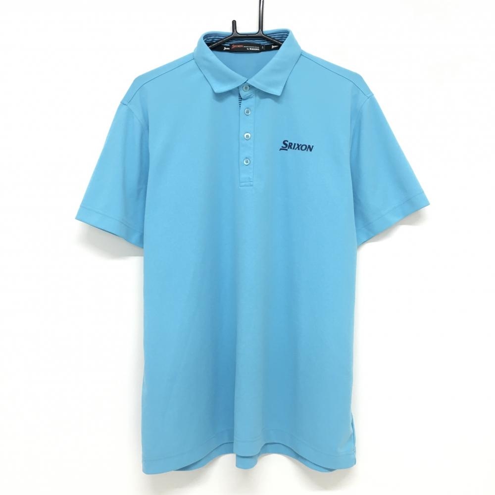 【美品】スリクソンbyデサント 半袖ポロシャツ ライトブルー×ネイビー シンプル  メンズ 3L ゴルフウェア 大きいサイズ SRIXON