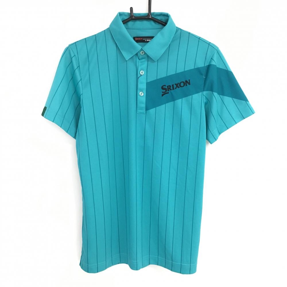 【新品】スリクソンbyデサント 半袖ポロシャツ グリーン ストライプ 遮熱 吸汗速乾 UVケア メンズ M ゴルフウェア SRIXON