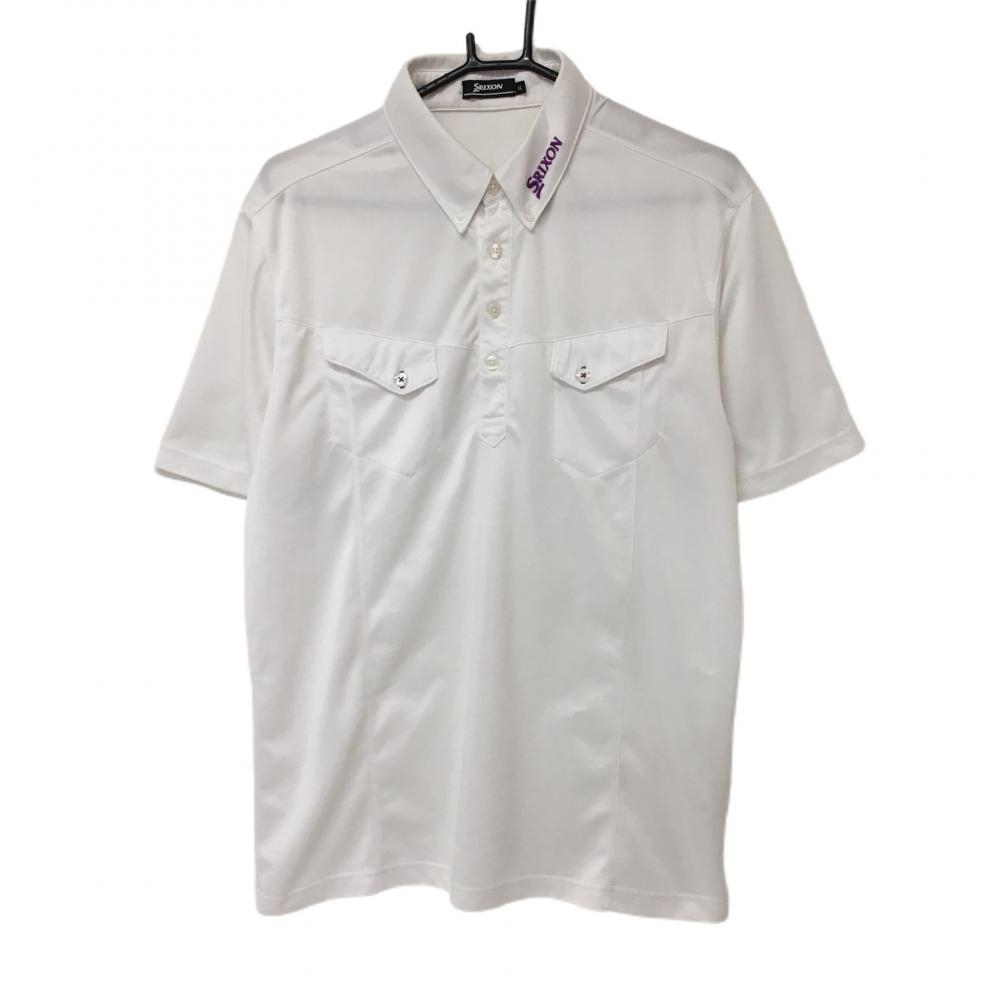 スリクソン 半袖ポロシャツ 白×パープル ボタンダウン ロゴ刺しゅう メンズ LL ゴルフウェア SRIXON