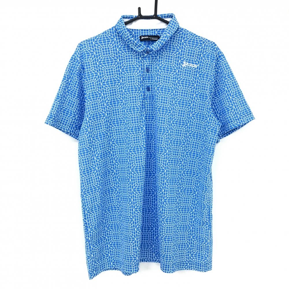 スリクソンbyデサント 半袖ポロシャツ ライトブルー×白 総柄  メンズ 3L ゴルフウェア SRIXON