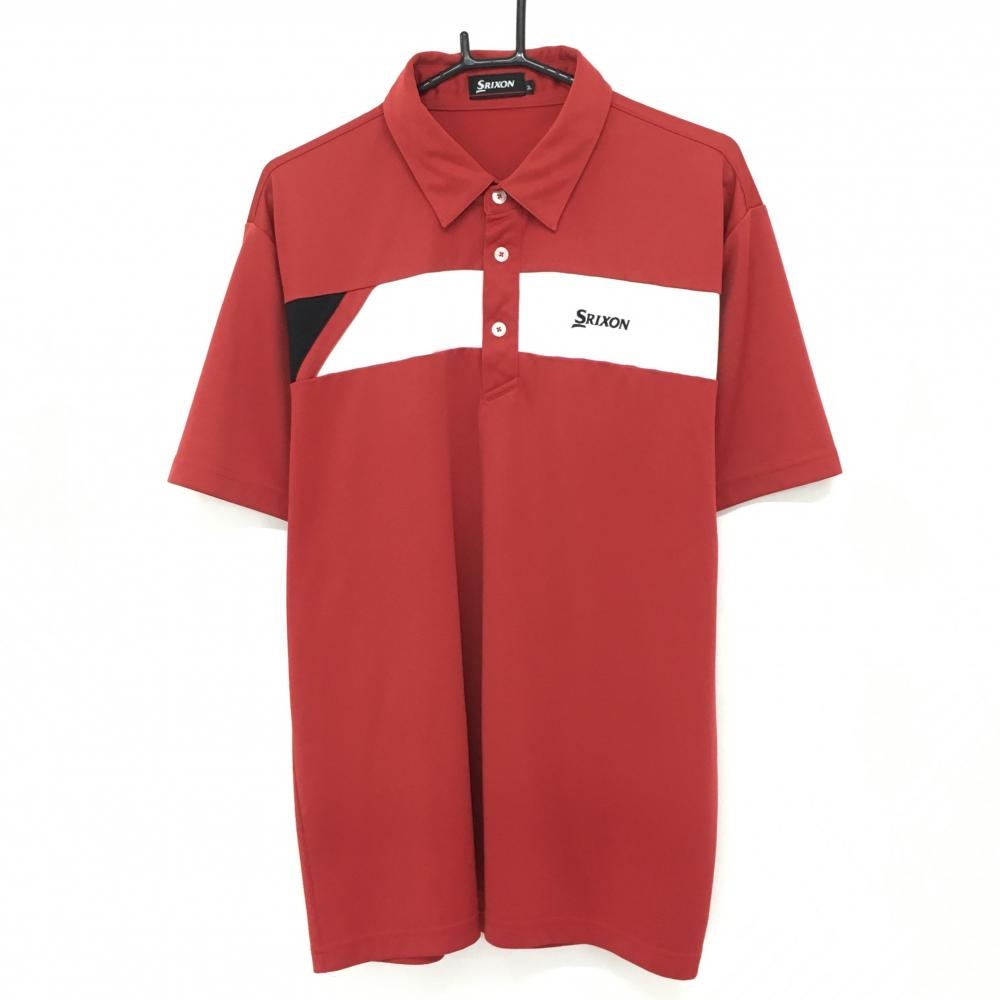 スリクソン 半袖ポロシャツ レッド×白 ロゴ刺しゅう メンズ 3L ゴルフウェア 大きいサイズ SRIXON