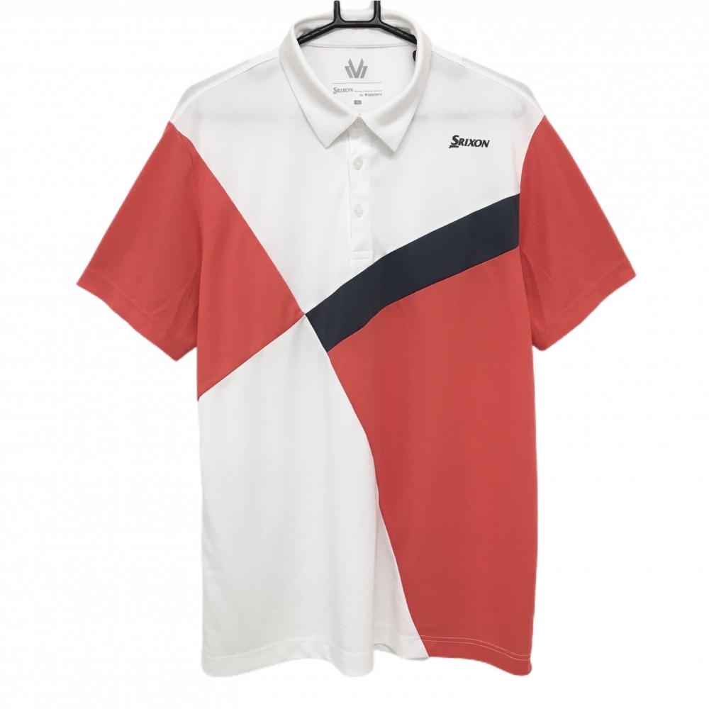 【超美品】スリクソンバイデサント 半袖ポロシャツ 白×レッド×グレー 切替 ロゴグレー メンズ 3L ゴルフウェア 大きいサイズ SRIXON