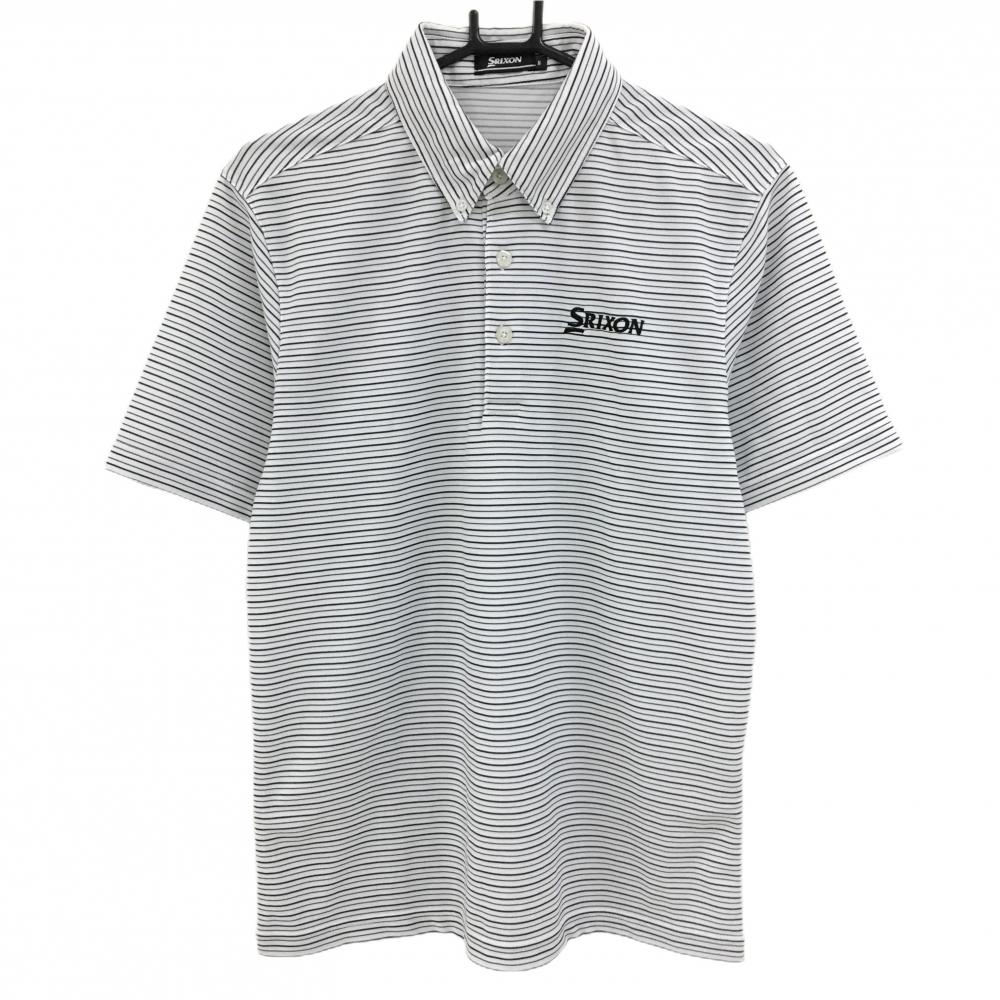 【超美品】スリクソン 半袖ポロシャツ 白×黒 ボーダー ロゴ刺しゅう メンズ M ゴルフウェア SRIXON