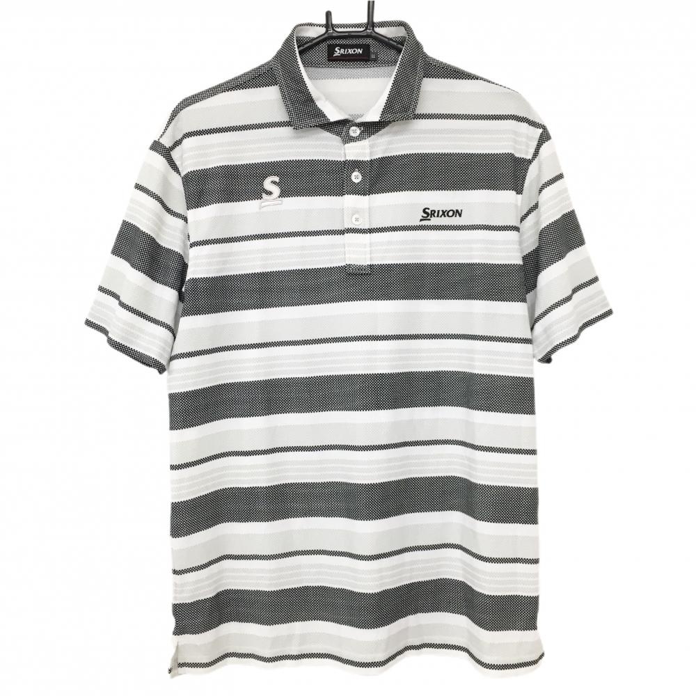 【超美品】スリクソン 半袖ポロシャツ 白×黒 ボーダー ロゴ　 メンズ LL ゴルフウェア SRIXON