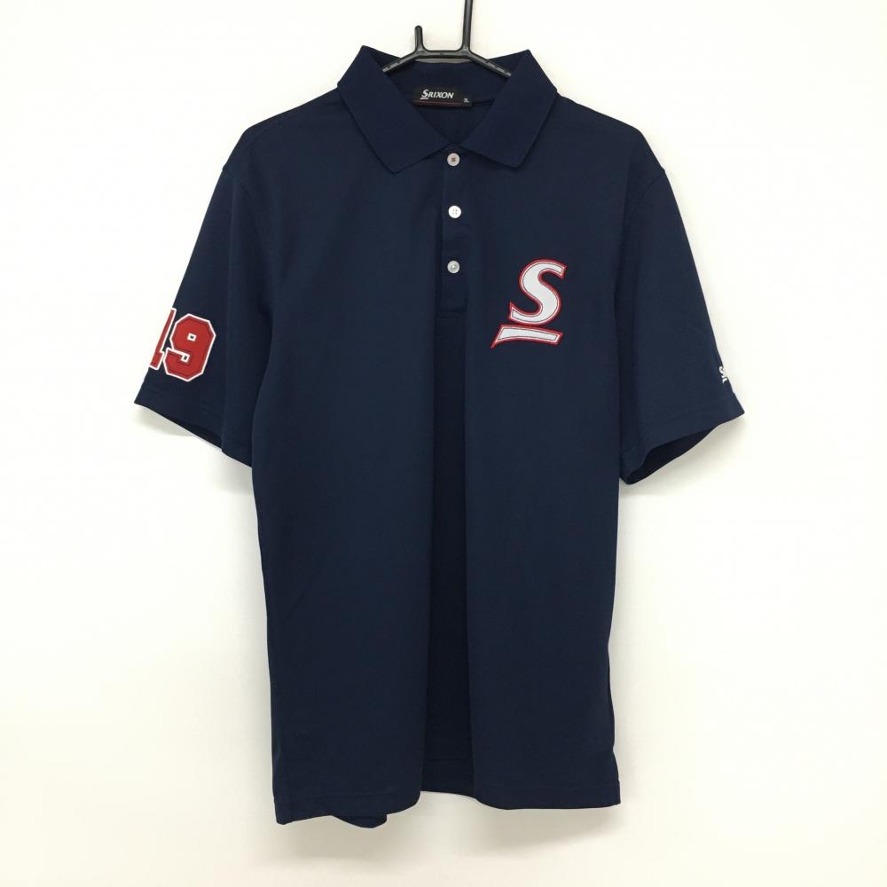 【超美品】スリクソン 半袖ポロシャツ ネイビー×白×レッド 胸・袖ロゴ メンズ 3L ゴルフウェア 大きいサイズ SRIXON