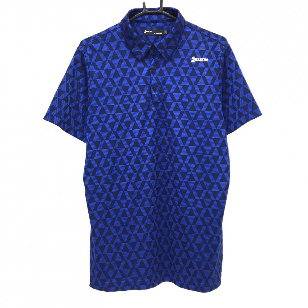 【超美品】スリクソンバイデサント 半袖ポロシャツ ブルー×ネイビー 総柄  メンズ LL ゴルフウェア SRIXON