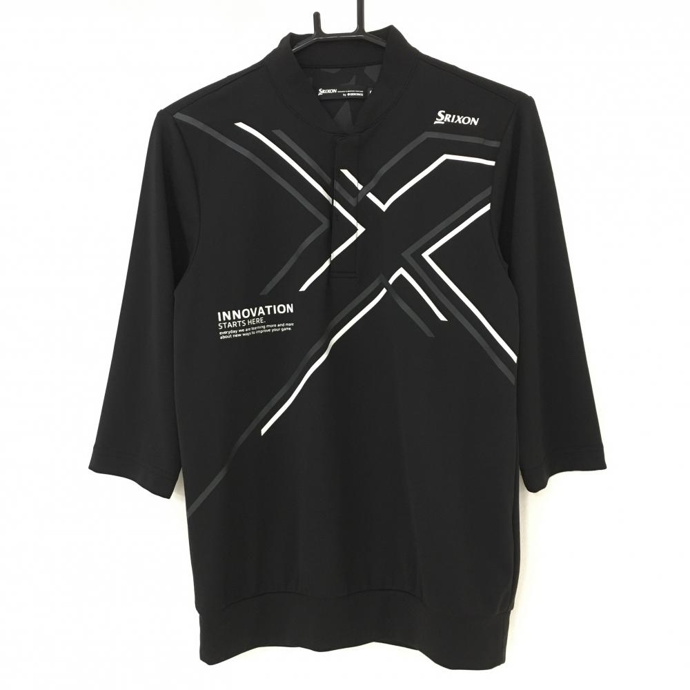 【超美品】スリクソンbyデサント 5分袖ポロシャツ 黒×白 プリント  メンズ M ゴルフウェア SRIXON