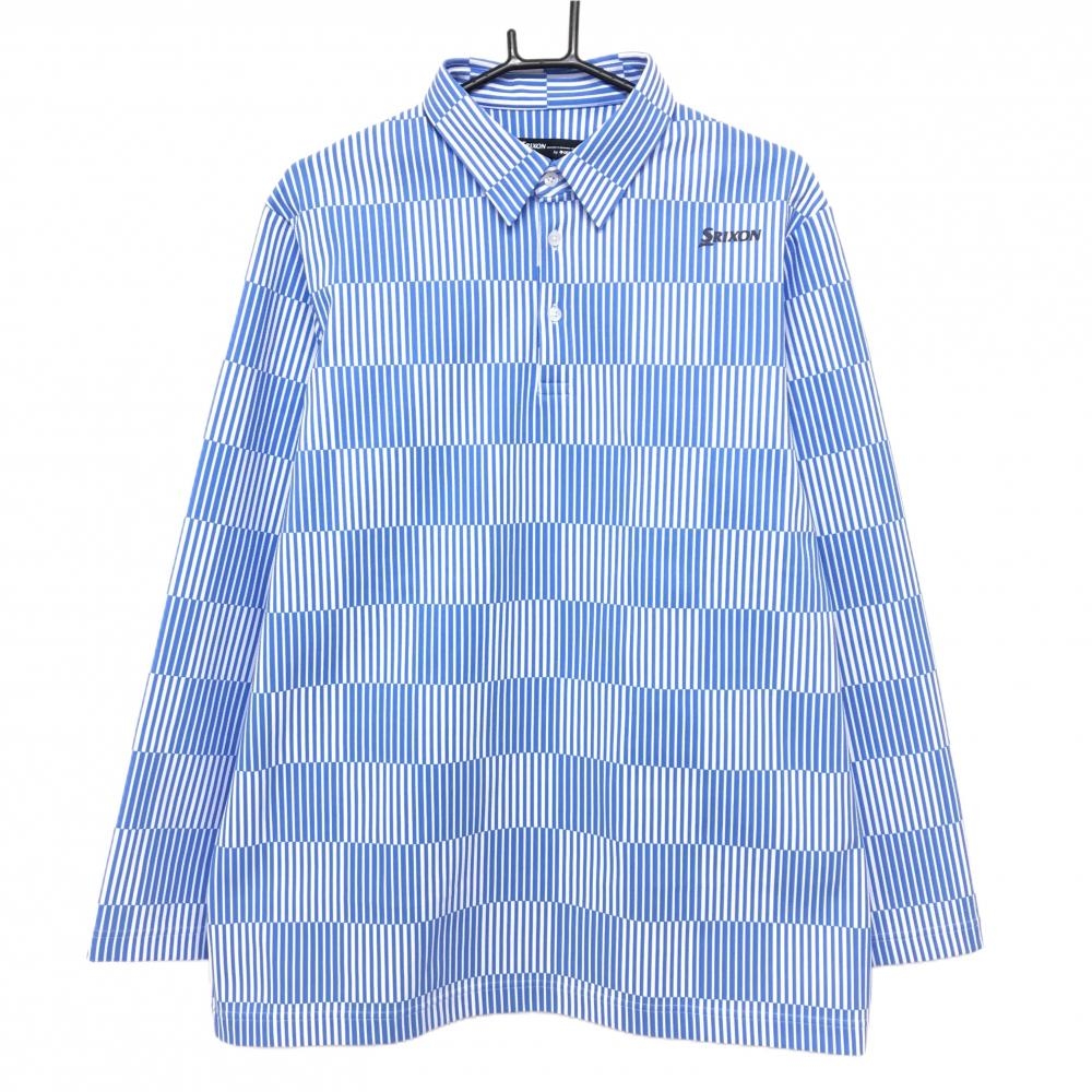 【超美品】スリクソンバイデサント 長袖ポロシャツ 白×ブルー ストライプ調 ロゴ メンズ 3L ゴルフウェア 大きいサイズ SRIXON