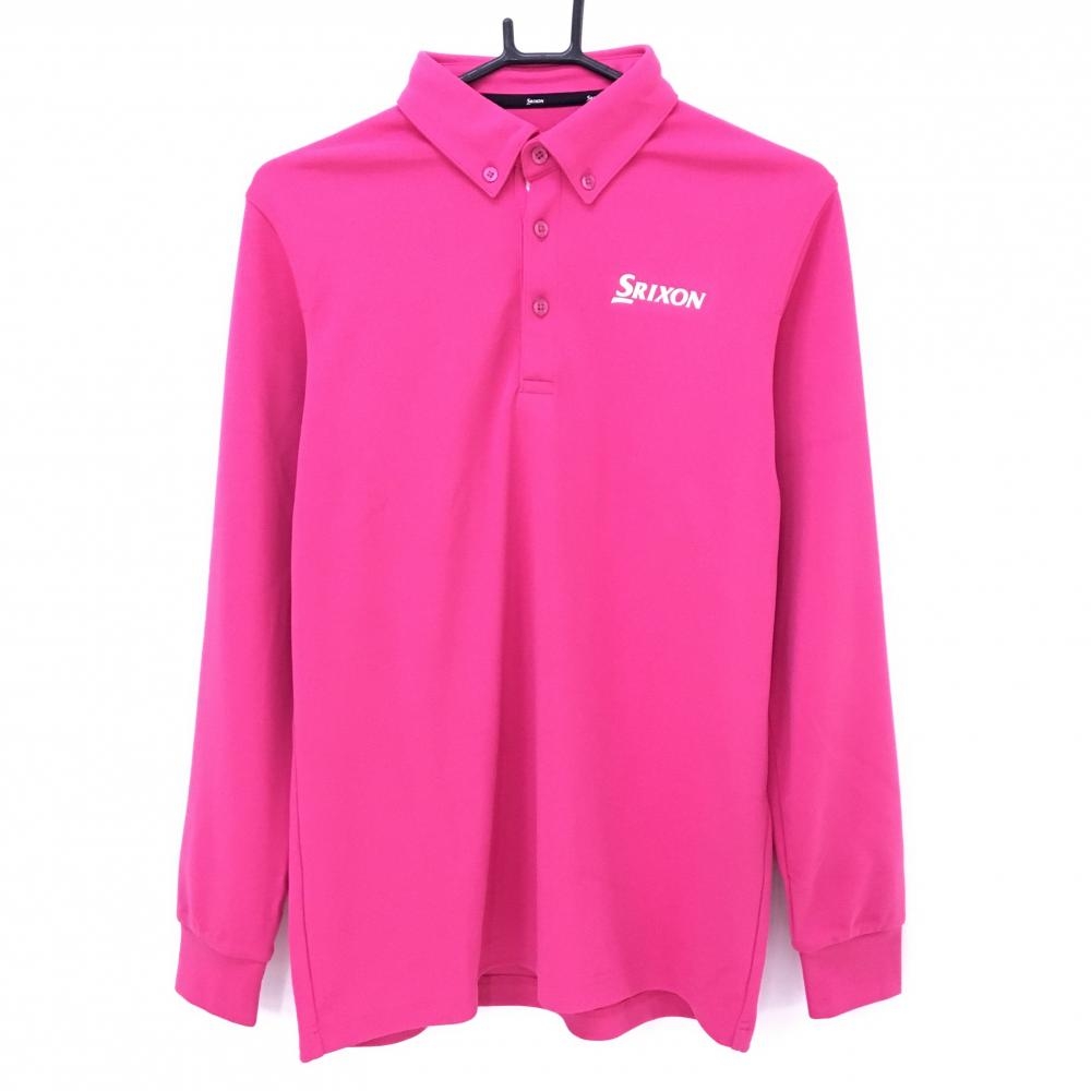 【超美品】スリクソンバイデサント 長袖ポロシャツ ピンク×シルバー ロゴ ボタンダウン メンズ M ゴルフウェア SRIXON