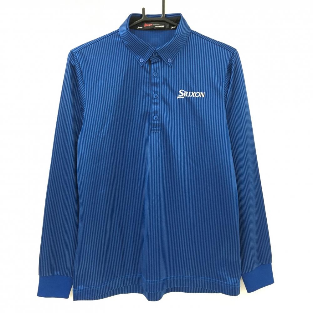 【超美品】スリクソンバイデサント 長袖ポロシャツ ネイビー ストライプ ボタンダウン メンズ M ゴルフウェア SRIXON