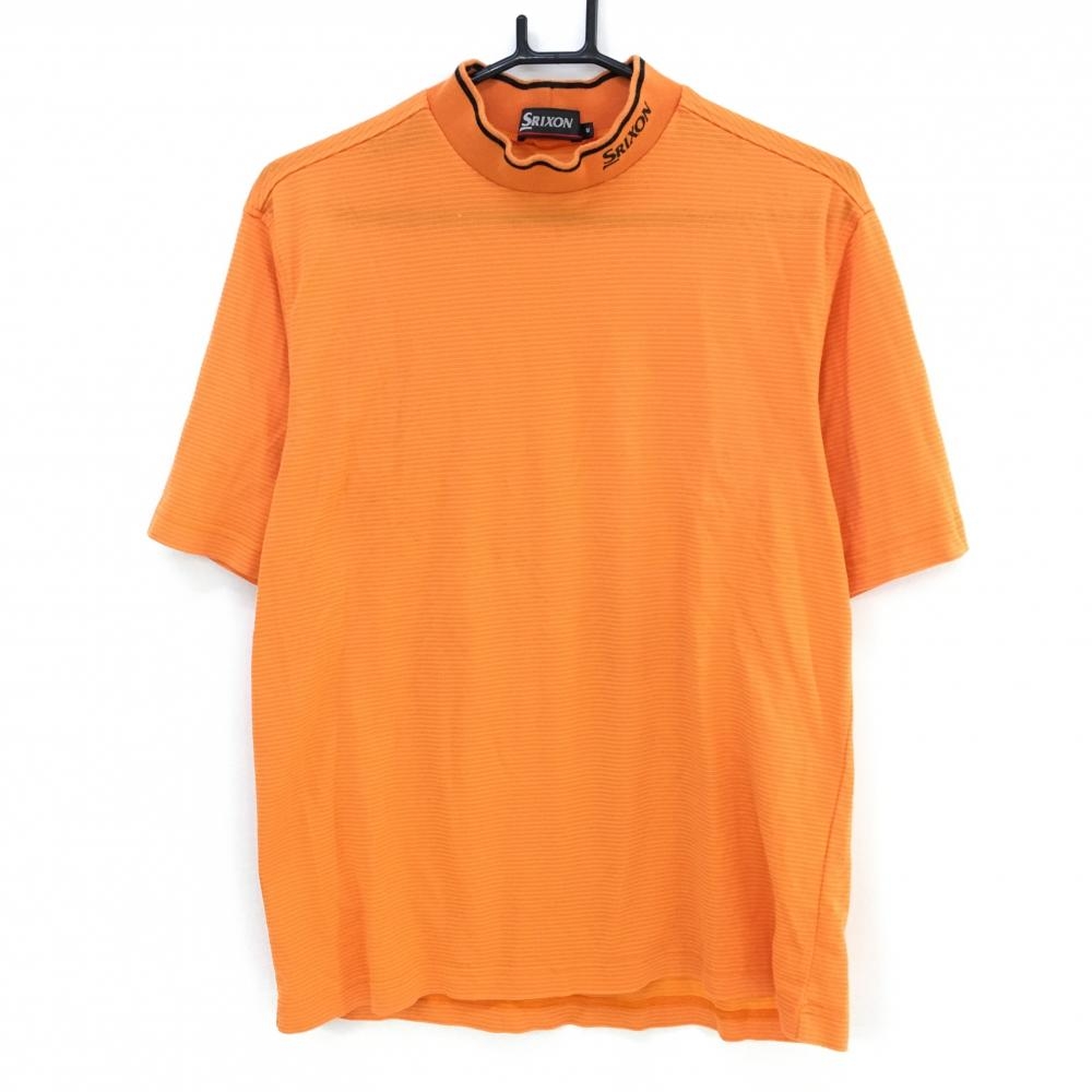 【美品】スリクソン 半袖ハイネックシャツ オレンジ×イエロー ボーダー コットン混  メンズ M ゴルフウェア SRIXON