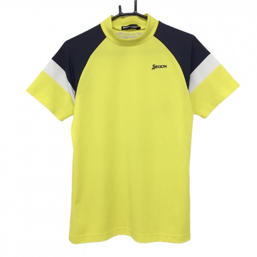 【超美品】スリクソンバイデサント 半袖ハイネックシャツ イエロー×ネイビー ICEBLAST 袖配色 メンズ M ゴルフウェア SRIXON