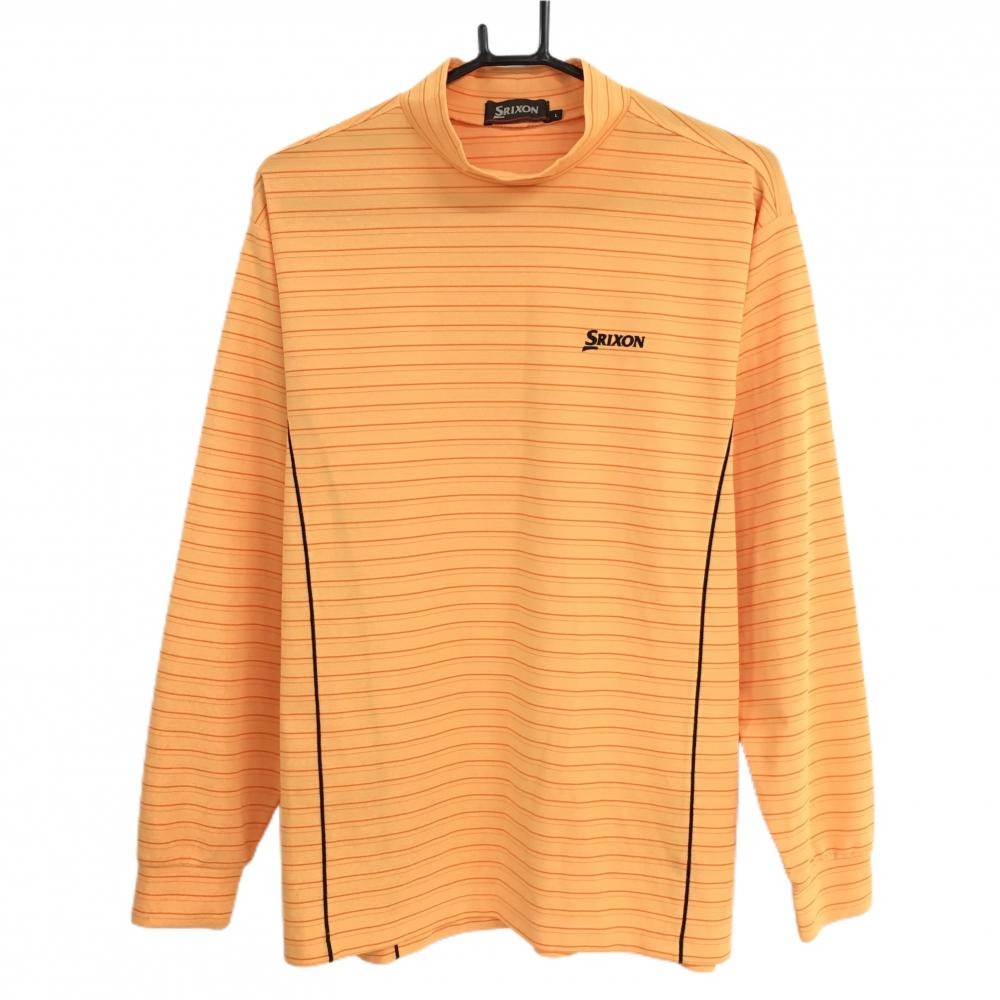 【美品】スリクソン 長袖ハイネックシャツ ライトオレンジ×オレンジ ボーダー ロゴ刺しゅう メンズ L ゴルフウェア SRIXON