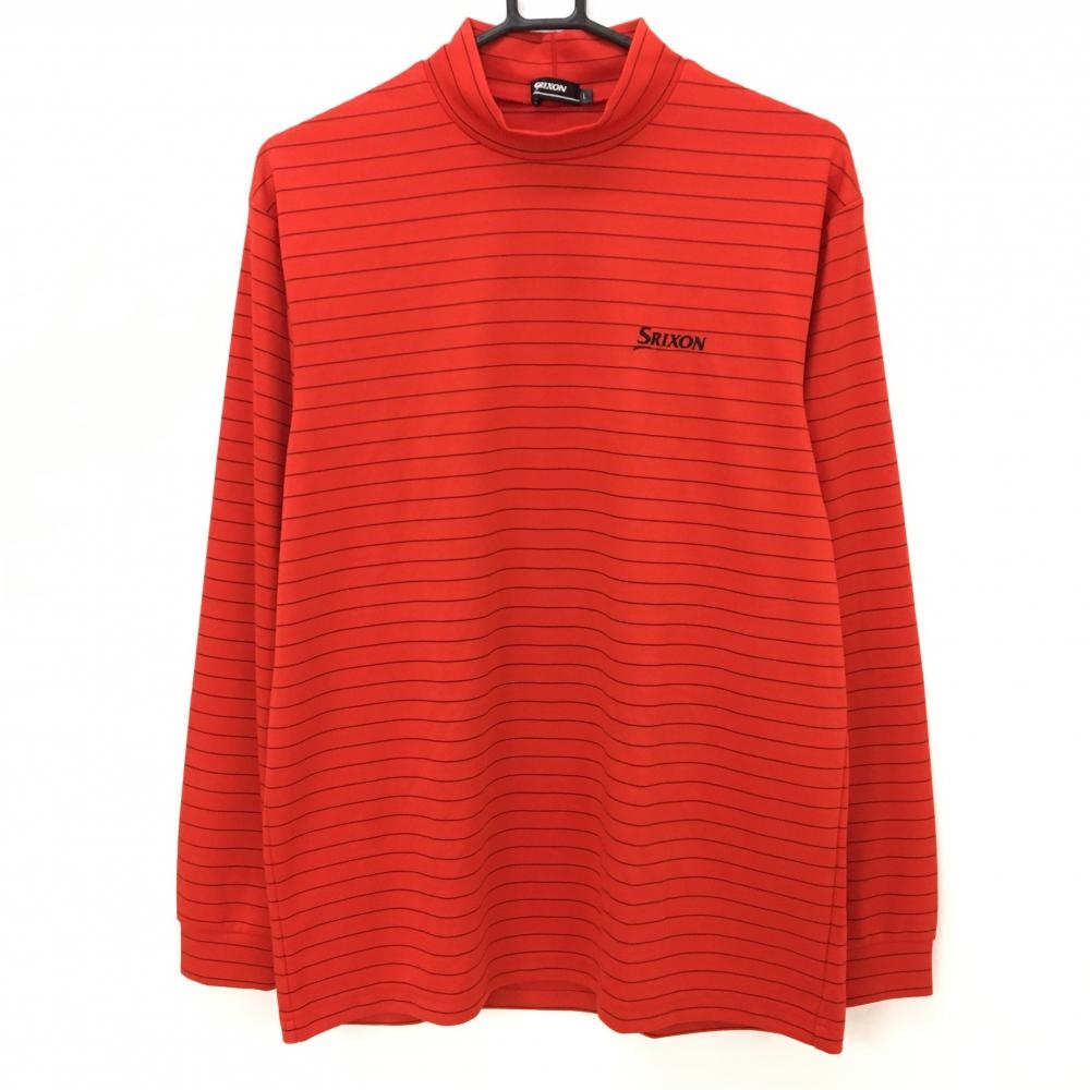 【超美品】スリクソン 長袖ハイネックシャツ レッド×黒 ボーダー ロゴ刺しゅう メンズ L ゴルフウェア SRIXON