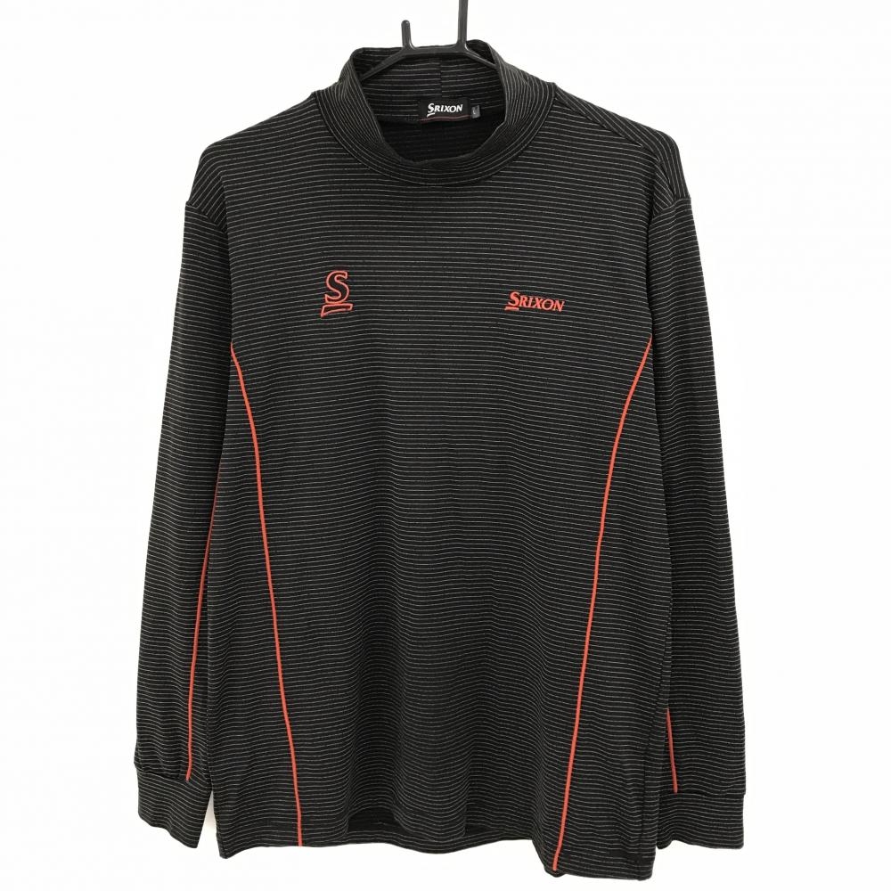 【美品】スリクソン 長袖ハイネックシャツ 黒系×白 ボーダー ロゴ刺しゅう 裏起毛 メンズ L ゴルフウェア SRIXON