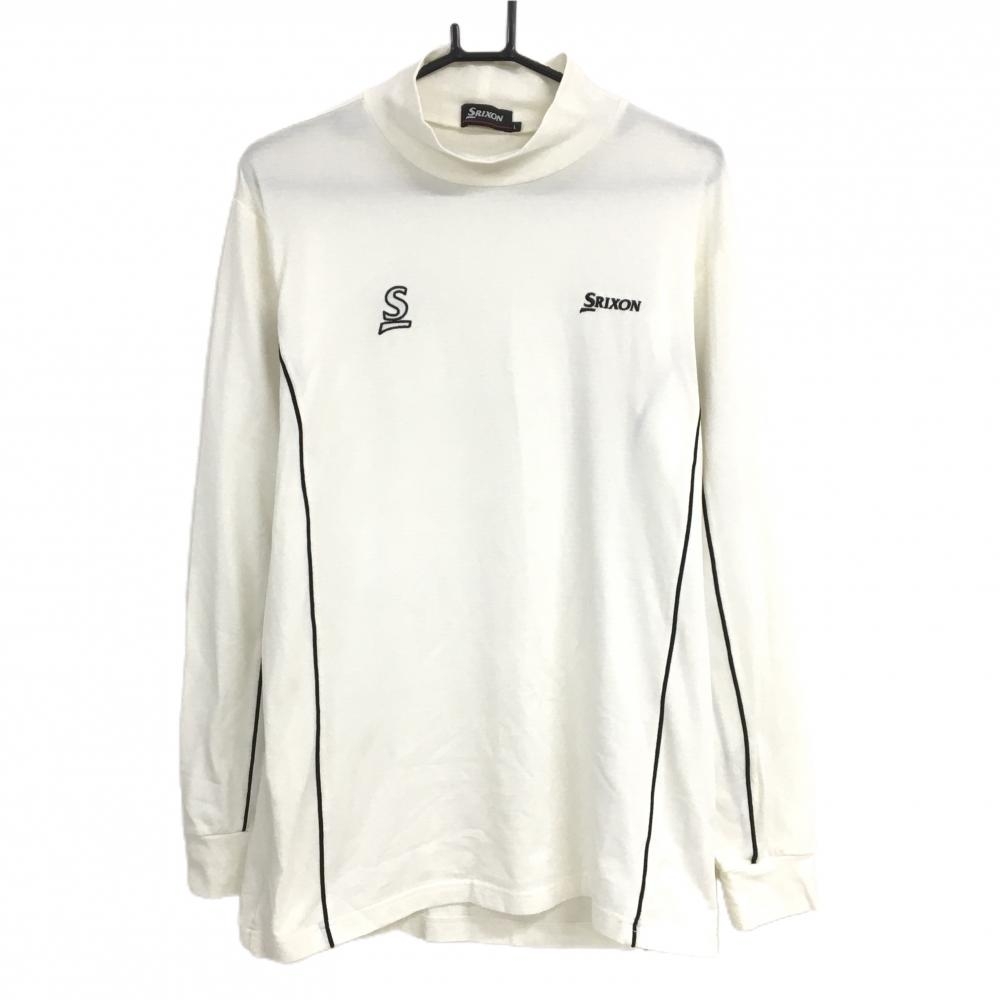 スリクソン 長袖ハイネックシャツ アイボリー×黒 ロゴ刺しゅう 裏微起毛 サイド・袖ライン メンズ L ゴルフウェア SRIXON