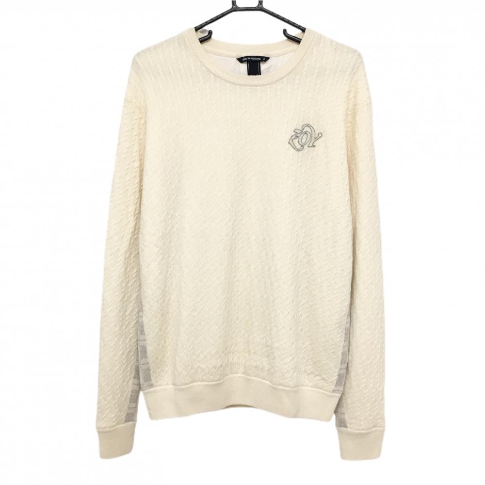 【美品】ゾーイ セーター アイボリー ロゴ刺しゅう 裏地付 袖下・サイド切替 メンズ 3(L) ゴルフウェア ZOY