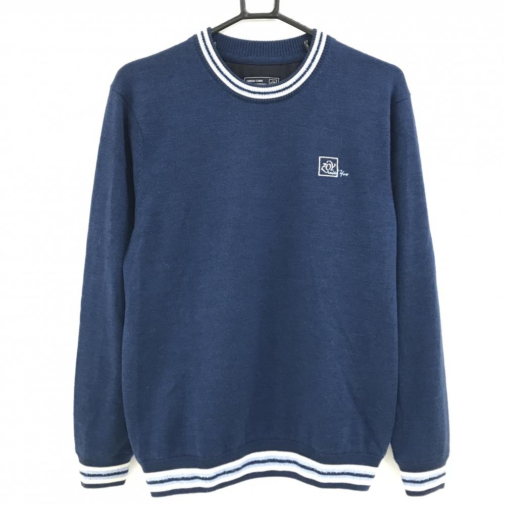 【超美品】ゾーイ セーター ネイビー×白 裏地付 羊毛100％ ニット メンズ 1(S) ゴルフウェア ZOY