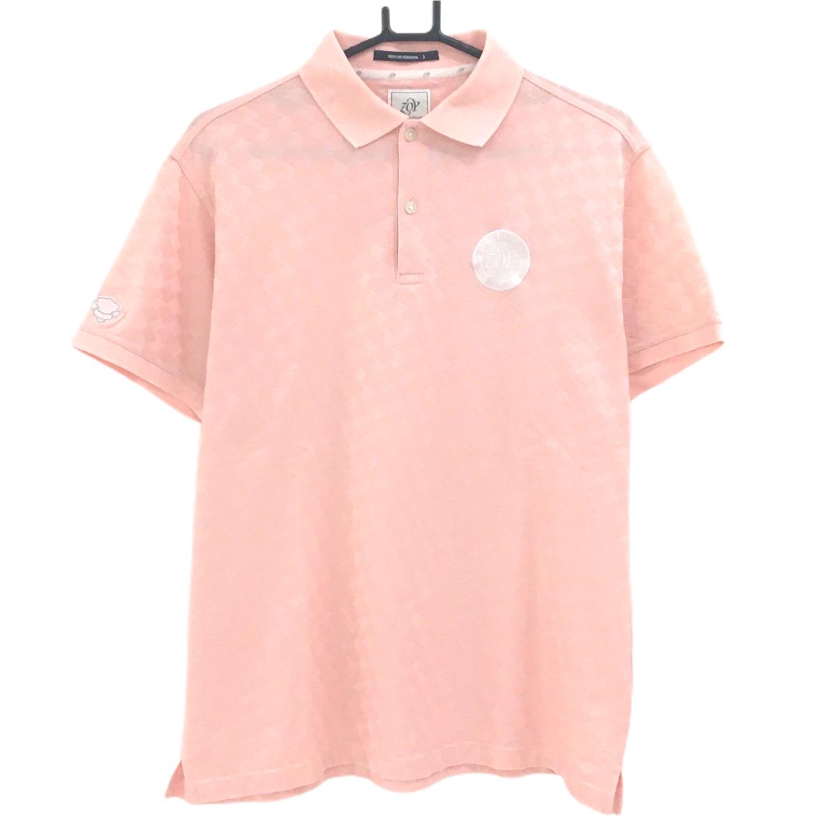 ゾーイ 半袖ポロシャツ ライトピンク 地模様 ロゴ刺しゅう メンズ 3(L) ゴルフウェア ZOY