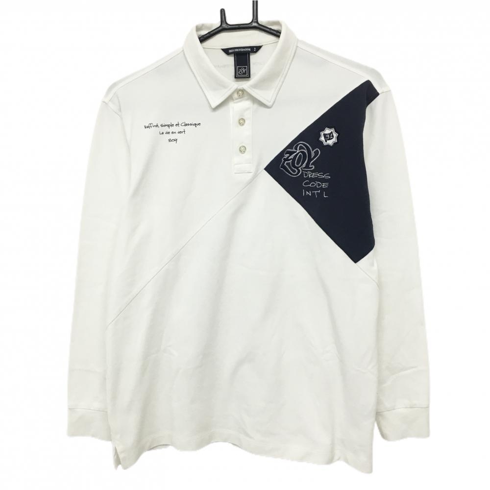 【美品】ゾーイ 長袖ポロシャツ 白×ネイビー 切替 ロゴ刺しゅう メンズ 2(M) ゴルフウェア ZOY