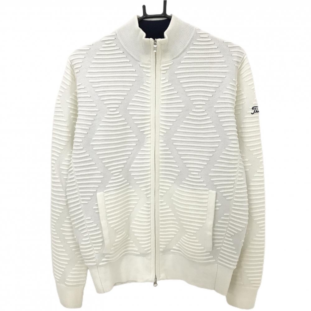 タイトリスト ニットジャケット 白 ロゴネイビー ダイヤ調 蓄熱裏地 メンズ M ゴルフウェア TITLEIST