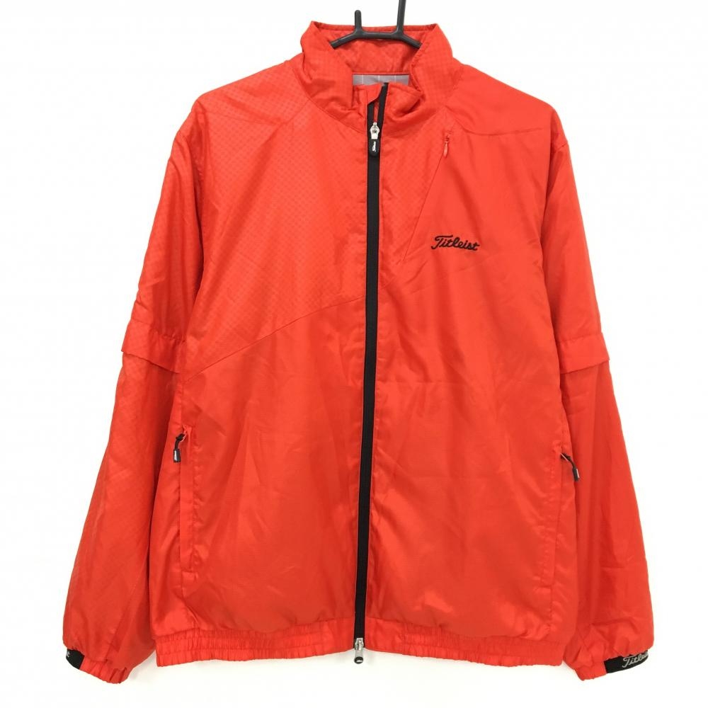 【美品】タイトリスト 2WAYジャケット レッド 地模様 蓄熱裏地 袖着脱可  メンズ L ゴルフウェア TITLEIST