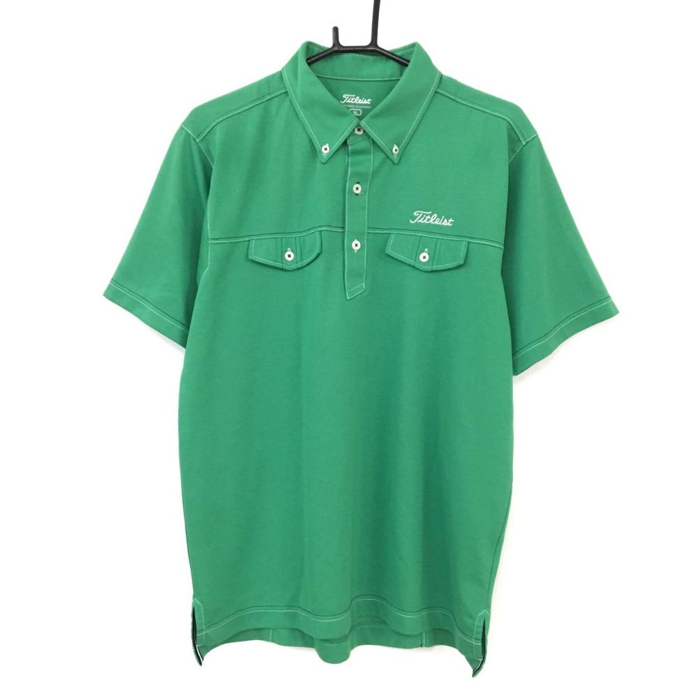 【美品】TITLEIST タイトリスト 半袖ポロシャツ グリーン ボタンダウン バックロゴ メンズ LL ゴルフウェア