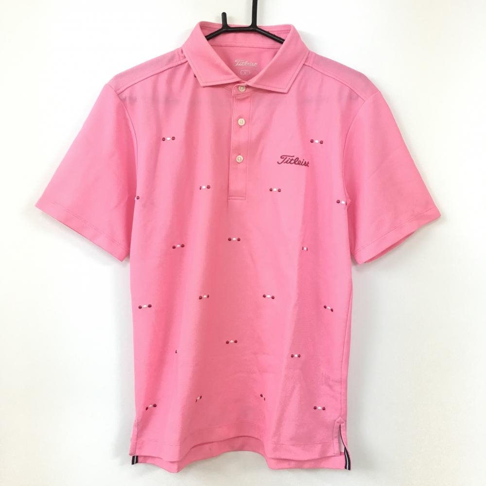 タイトリスト 半袖ポロシャツ ピンク×白  織生地 ロゴ刺しゅう  メンズ L ゴルフウェア TITLEIST