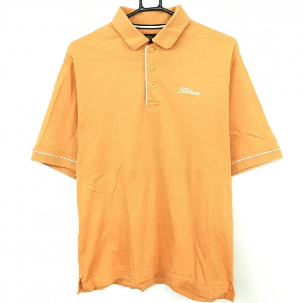 TITLEIST タイトリスト 半袖ポロシャツ オレンジ×白 地模様 パイピング 綿100％  メンズ M ゴルフウェア