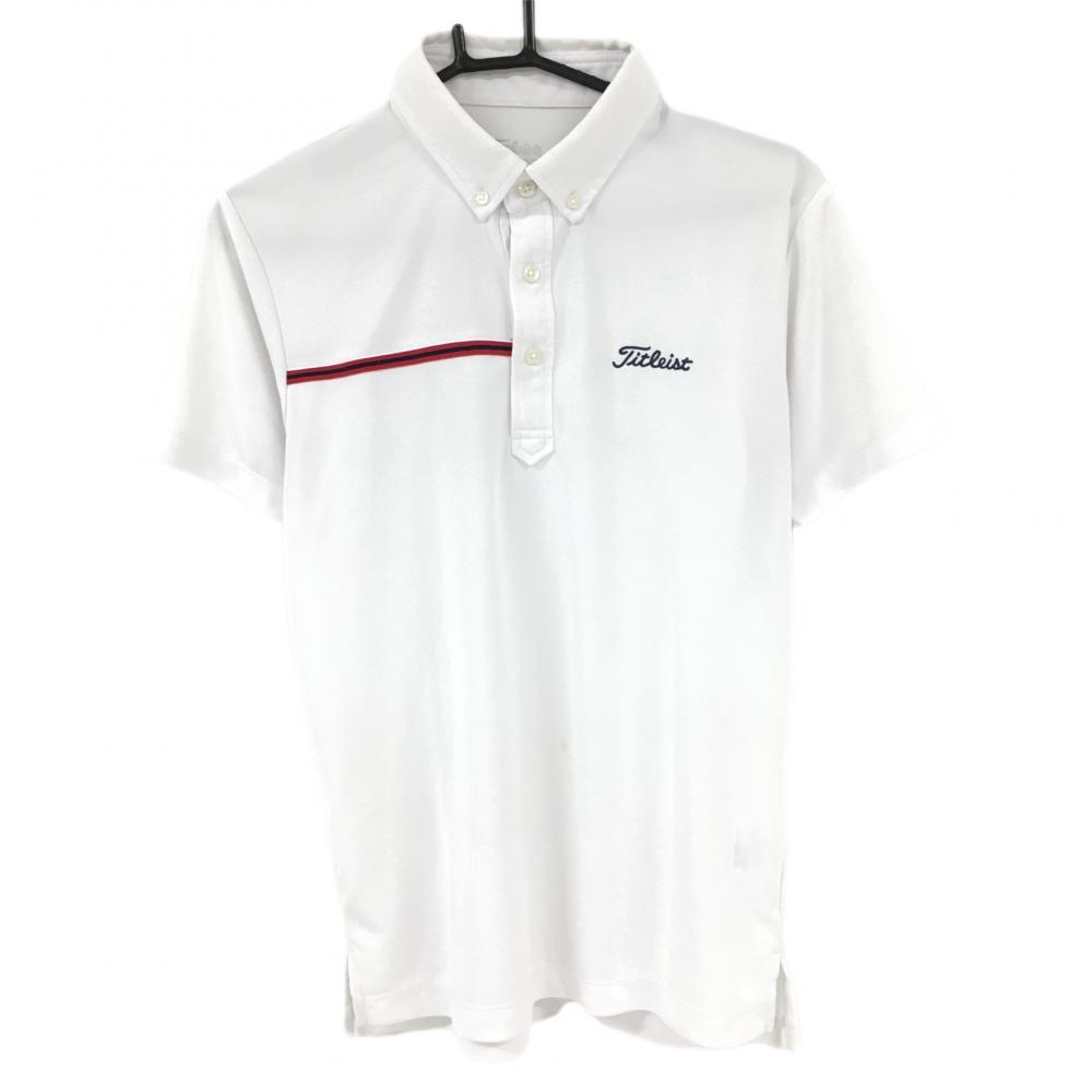 タイトリスト 半袖ポロシャツ 白×レッド ボタンダウン ロゴ刺しゅう  メンズ M ゴルフウェア TITLEIST