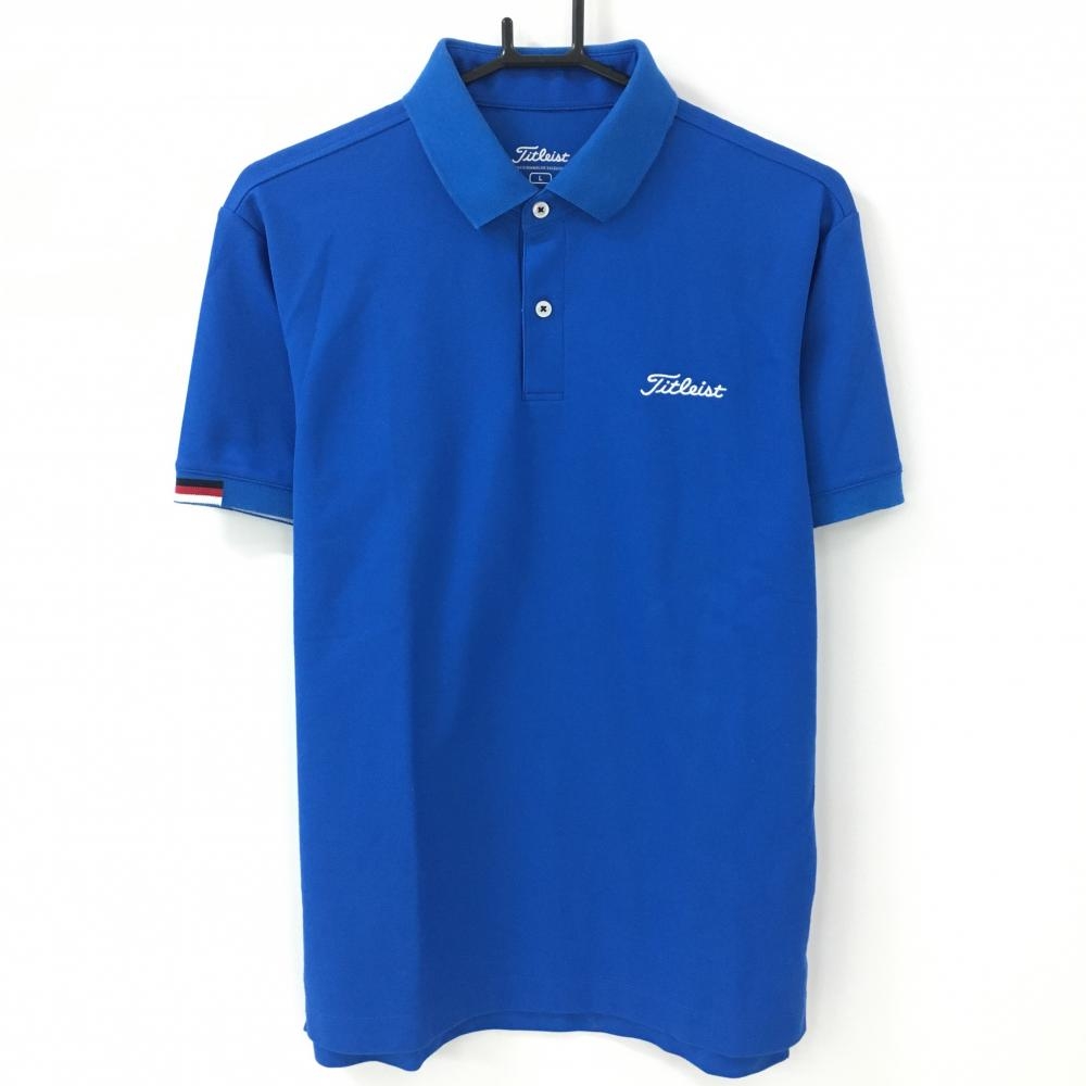 タイトリスト 半袖ポロシャツ ブルー×白 シンプル ロゴ刺しゅう メンズ L ゴルフウェア TITLEIST