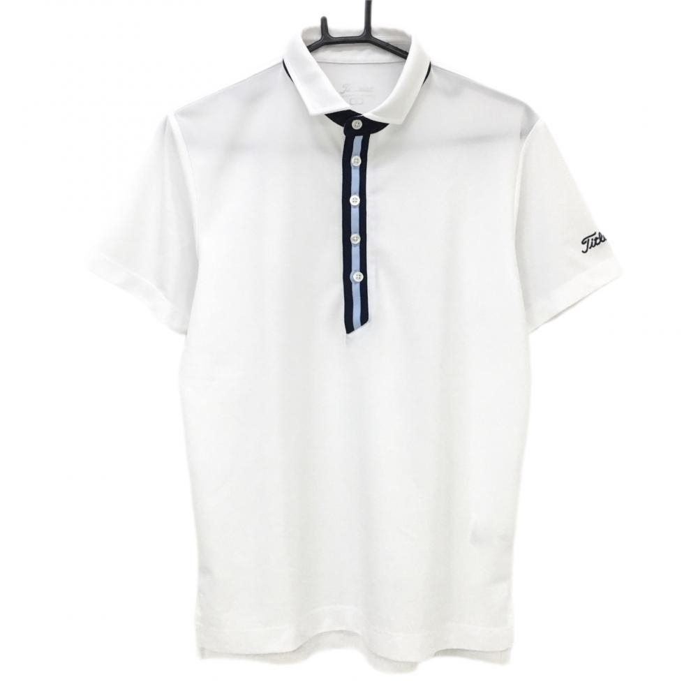 【超美品】タイトリスト 半袖ポロシャツ 白×ネイビー 前立てライン  メンズ M ゴルフウェア TITLEIST