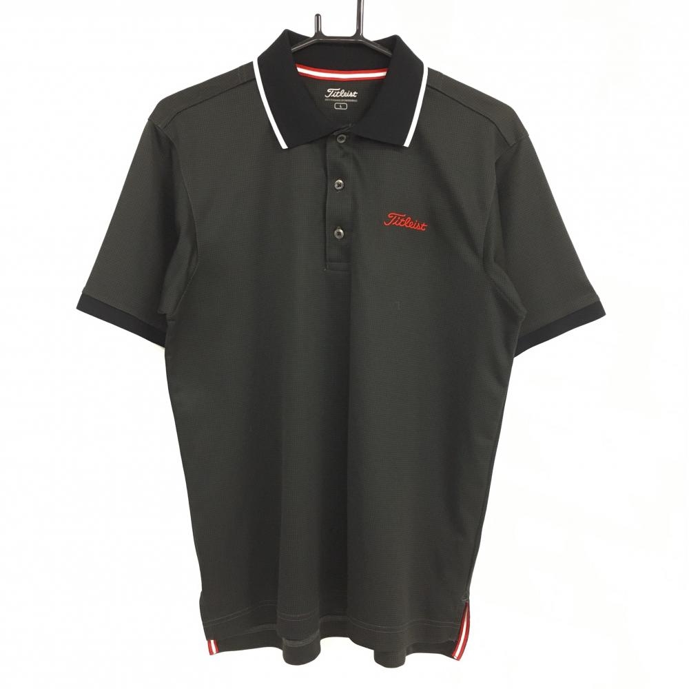 タイトリスト 半袖ポロシャツ 黒×白 ロゴレッド メンズ L ゴルフウェア TITLEIST