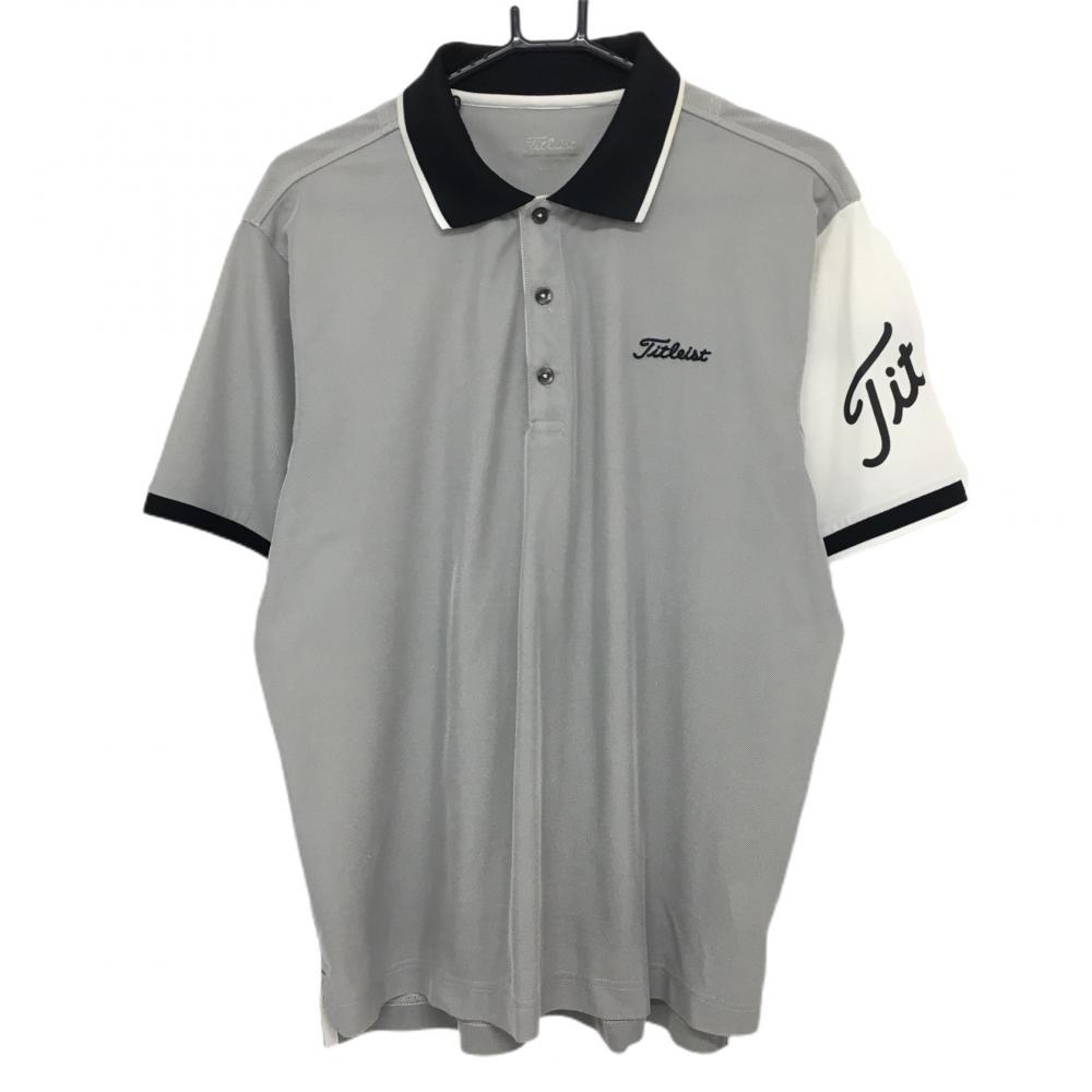 タイトリスト 半袖ポロシャツ グレー×白 袖ロゴ  メンズ LL ゴルフウェア TITLEIST