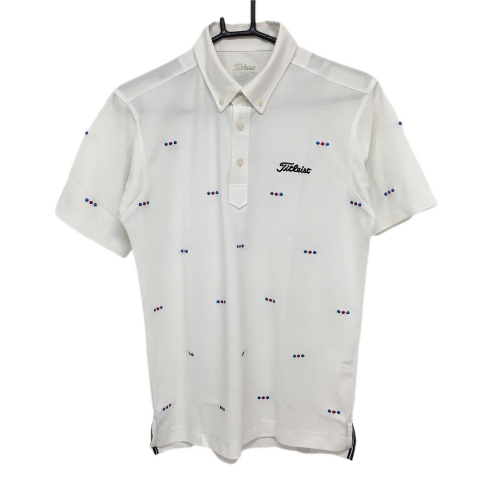 タイトリスト 半袖ポロシャツ 白×ブルー 総柄 ロゴ刺しゅう  メンズ  ゴルフウェア TITLEIST