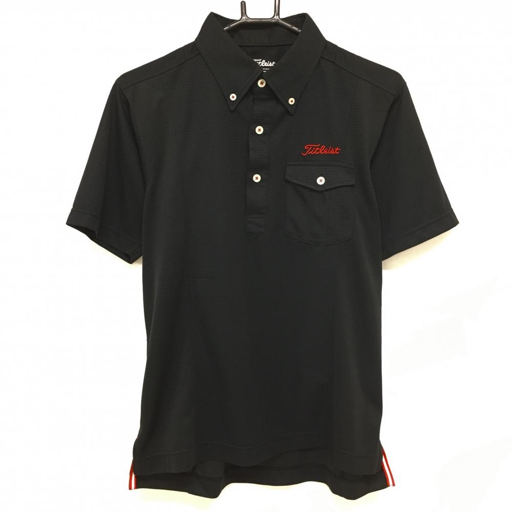 タイトリスト 半袖ポロシャツ 黒 格子柄地模様 レッドロゴ刺しゅう ボタンダウン  メンズ M ゴルフウェア TITLEIST