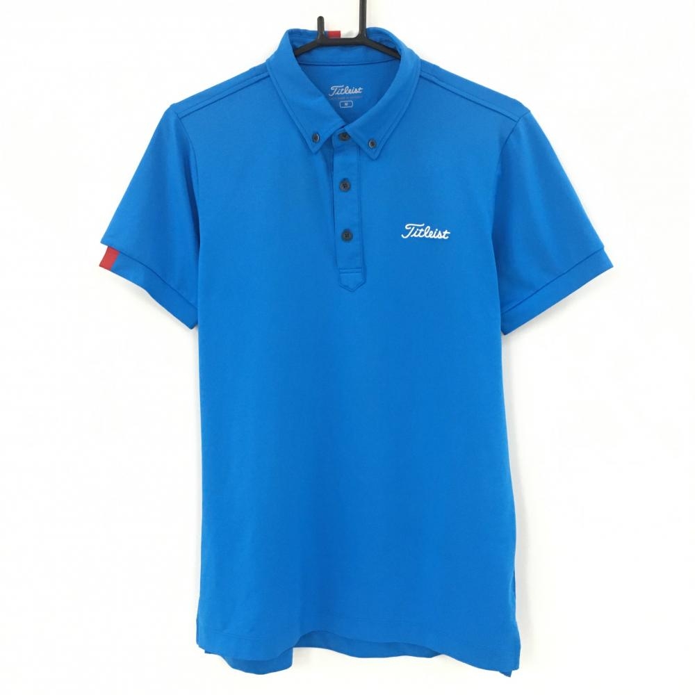 【美品】タイトリスト 半袖ポロシャツ ライトブルー ロゴ白 ボタンダウン  メンズ M ゴルフウェア TITLEIST