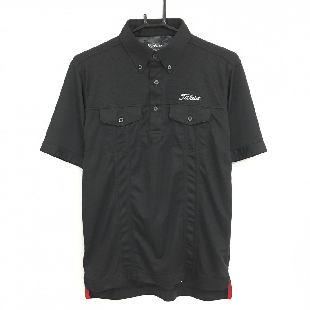 【美品】タイトリスト 半袖ポロシャツ 黒 襟裏前立て合成皮革 ボタンダウン  メンズ M ゴルフウェア TITLEIST