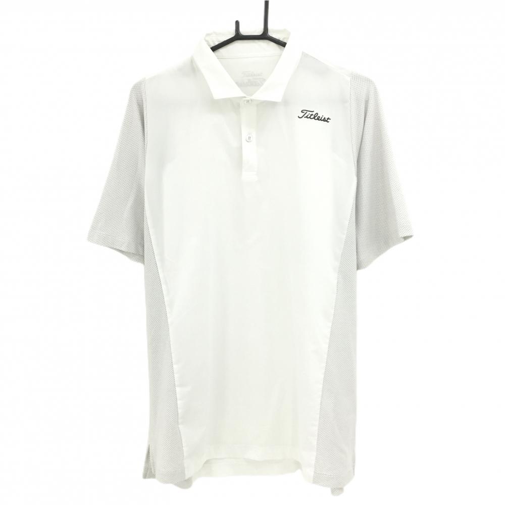 【美品】タイトリスト 半袖ポロシャツ 白×グレー 袖・サイド総柄 身頃格子織生地 メンズ 3L ゴルフウェア 大きいサイズ TITLEIST
