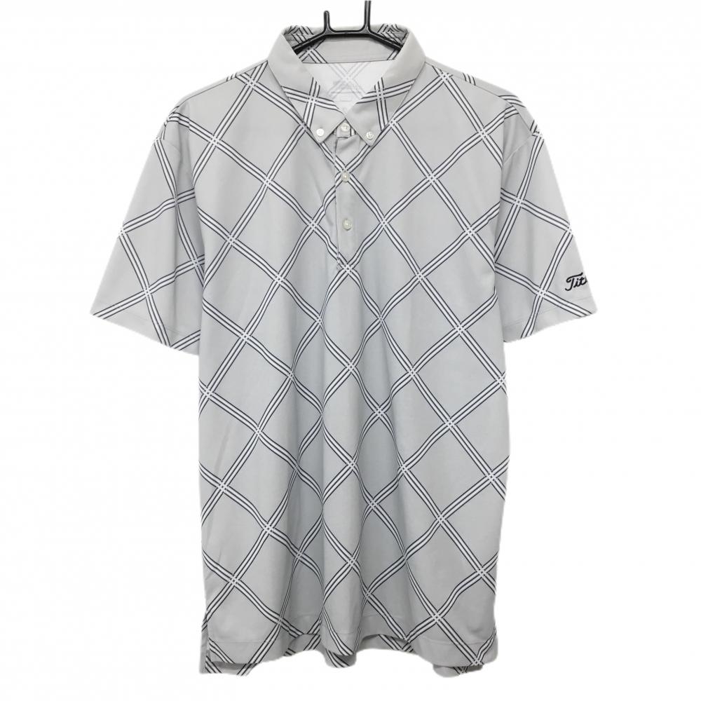 タイトリスト 半袖ポロシャツ グレー×ネイビー 斜め格子柄 ボタンダウン メンズ 3L ゴルフウェア 大きいサイズ TITLEIST