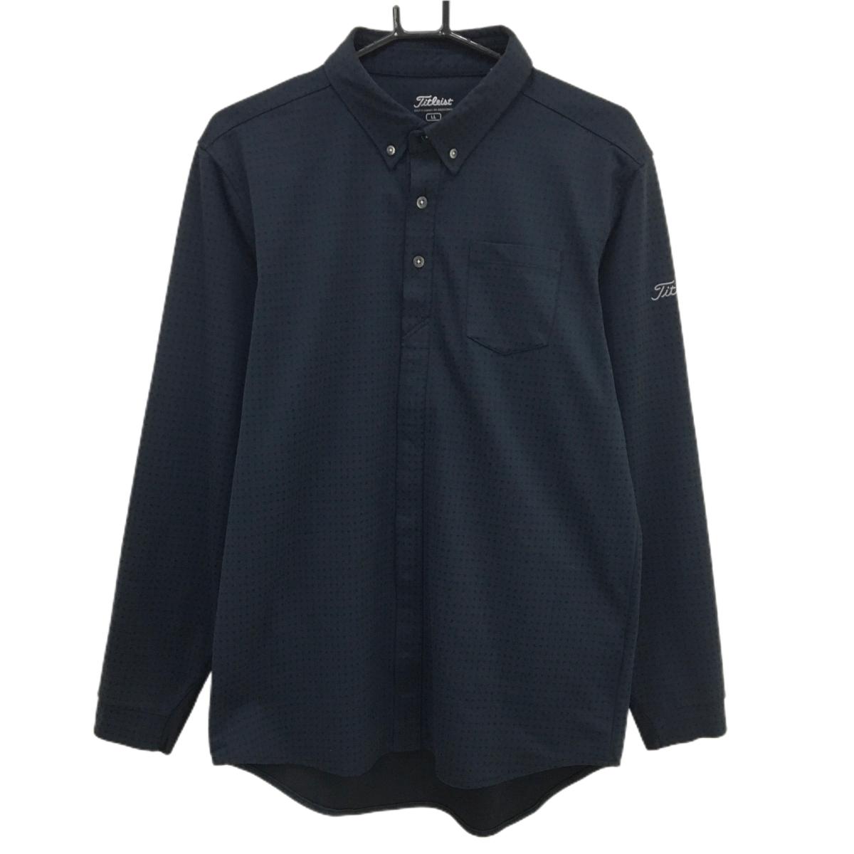タイトリスト 長袖ポロシャツ ダークネイビー×黒 星柄 ボタンダウン 胸ポケット メンズ LL ゴルフウェア TITLEIST