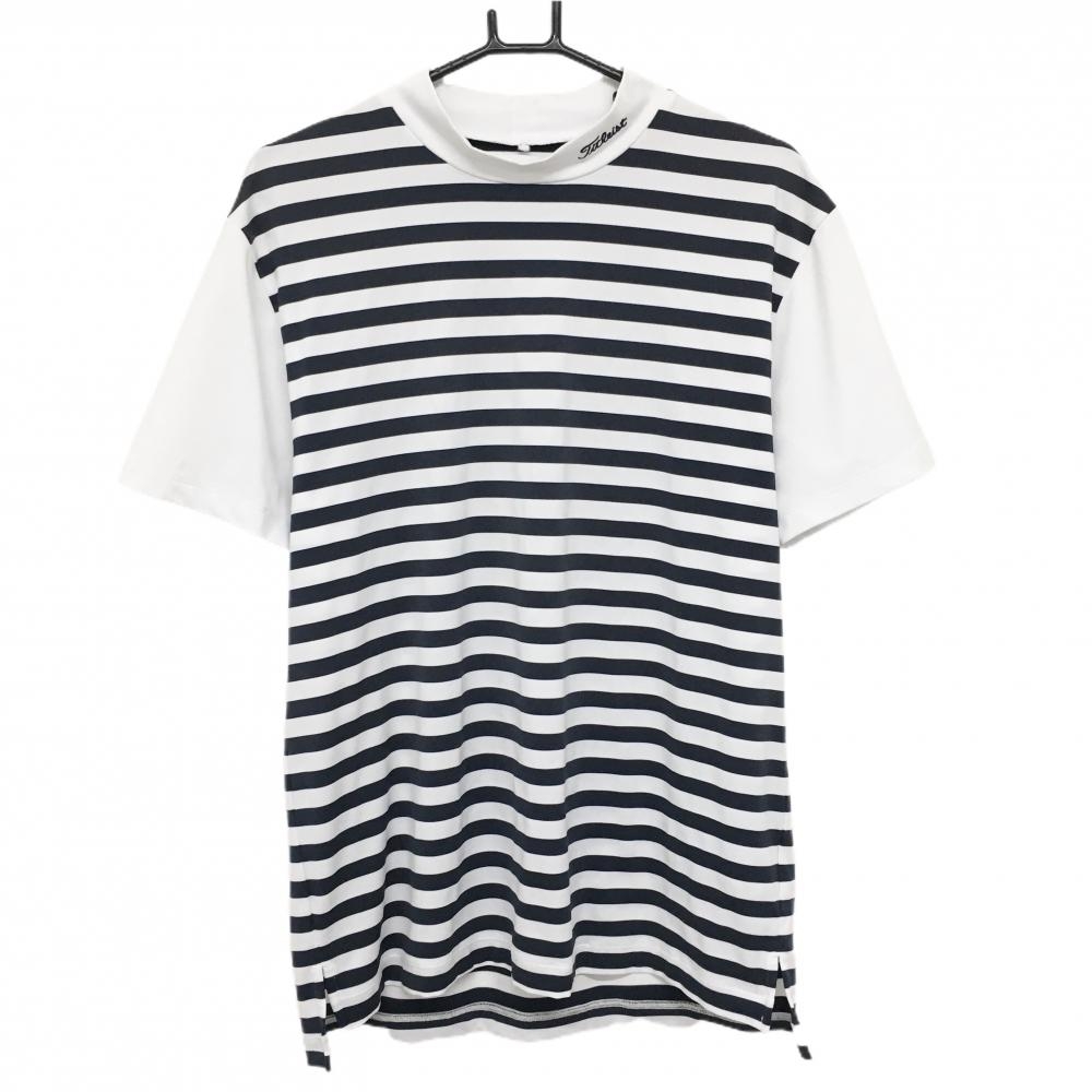 タイトリスト 半袖ハイネックシャツ 白×ネイビー 身頃ボーダー  メンズ LL ゴルフウェア TITLEIST