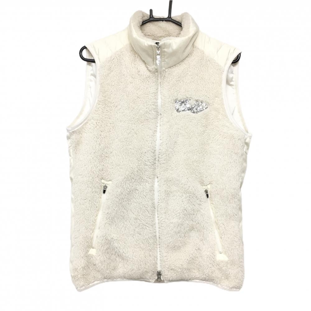 【美品】ダンスウィズドラゴン 切替ダウンベスト 白 前身頃ボア 背面地模様  メンズ 2(M) ゴルフウェア Dance With Dragon