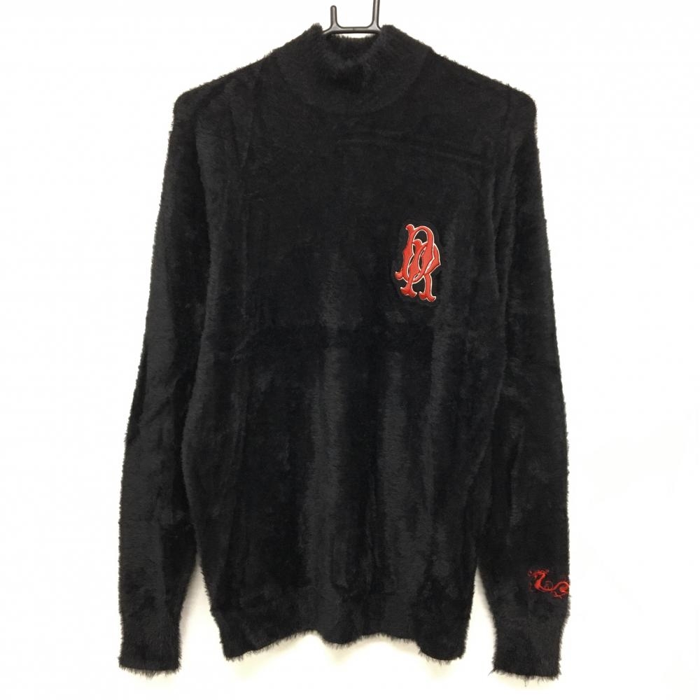 【超美品】ダンスウィズドラゴン ハイネックセーター 黒 ニット ロゴレッド メンズ 3(L) ゴルフウェア Dance With Dragon