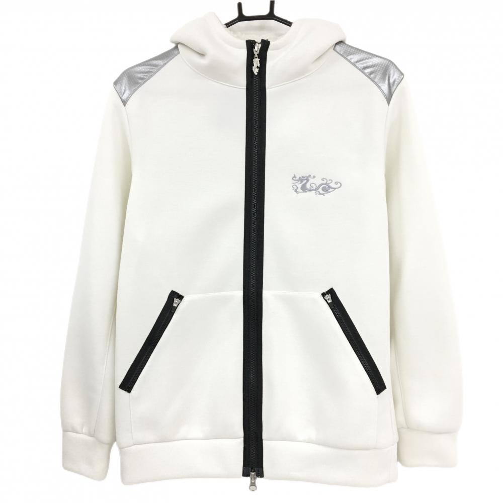 【新品】ダンスウィズドラゴン ジャケット 白×黒 フード付き フード裏ボア ロゴ刺しゅう メンズ 2(M) ゴルフウェア Dance With Dragon