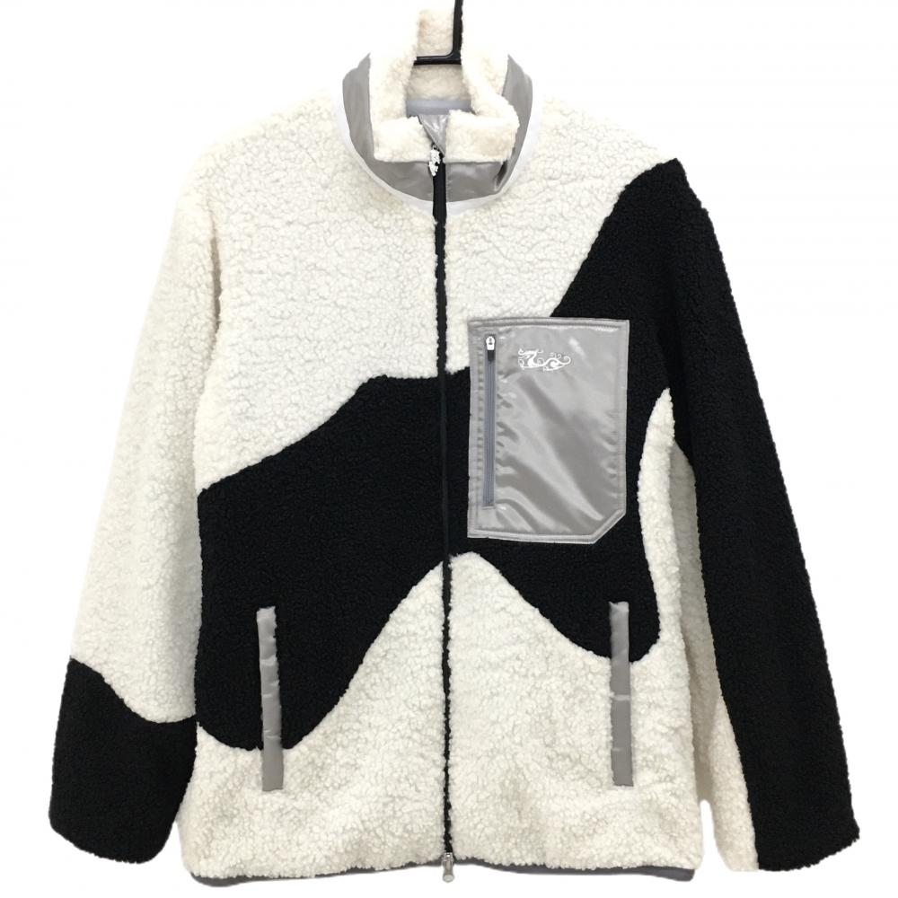 【新品】ダンスウィズドラゴン ボアジャケット 白×黒 ダブルジップ 裏微起毛 メンズ 4(XL) ゴルフウェア Dance With Dragon