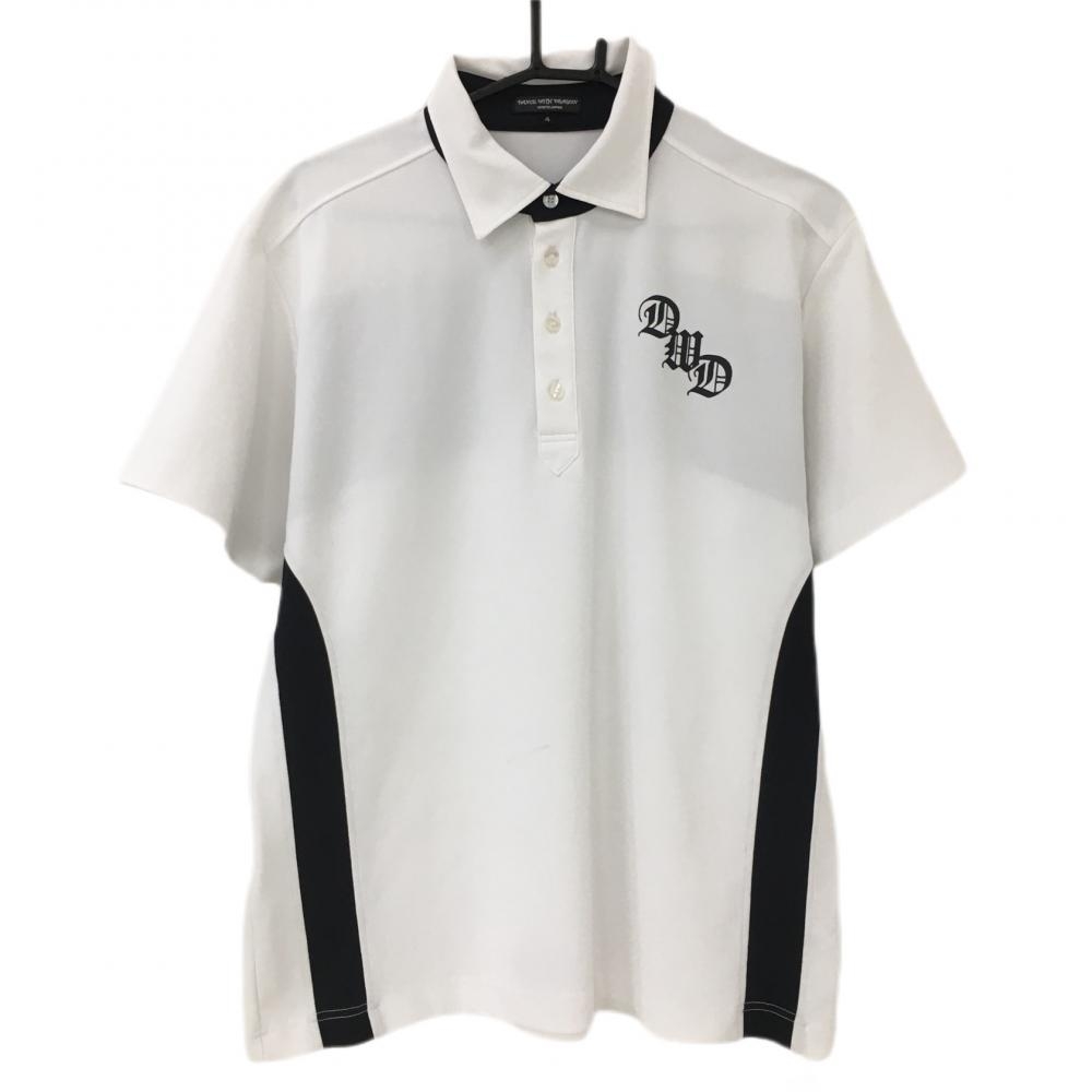 ダンスウィズドラゴン 半袖ポロシャツ 白×黒 プリントロゴ  メンズ 4(XL) ゴルフウェア Dance With Dragon